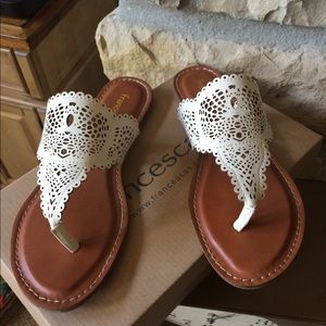 Francescas brand cream flip flops